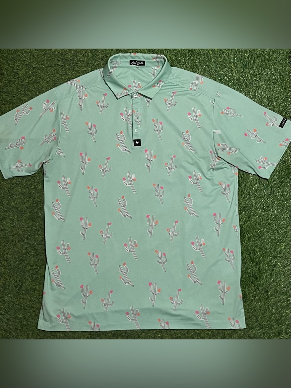 Bad Birdie Polo Shirt Mens XL Mint Green Short Sleeve Golf Performance Cactus